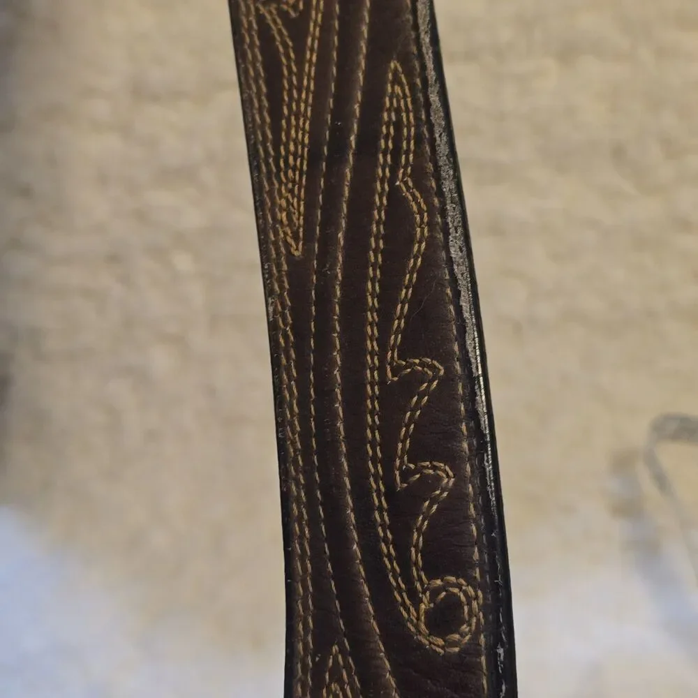 Larry Mahan Tooled Leather Men's Brown Leather Western Style Stitched Belt 32